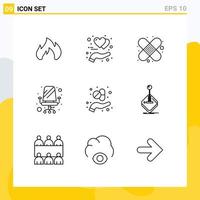 Mobile Interface Outline Set of 9 Pictograms of herb alternative band aid sitting furniture Editable Vector Design Elements
