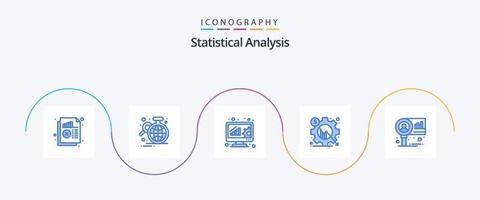 Statistical Analysis Blue 5 Icon Pack Including gear. business. globe. analysis. data management vector