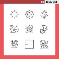 Set of 9 Vector Outlines on Grid for vacation country technical map sweets Editable Vector Design Elements