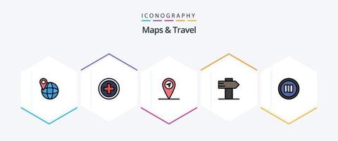 Paquete de iconos de mapas y viajes de 25 líneas completas que incluye . mapas guía. Búsqueda de mapa. Google vector