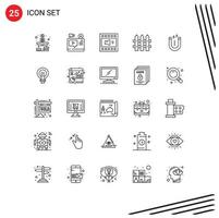 Modern Set of 25 Lines and symbols such as magnet fence tutorial construction speaker Editable Vector Design Elements