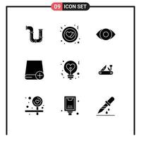 9 iconos creativos, signos y símbolos modernos de grados de dispositivos de bombilla, unidades de computadoras, elementos de diseño vectorial editables vector