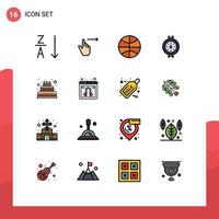 16 User Interface Flat Color Filled Line Pack of modern Signs and Symbols of wedding cake basketball pipe gauge Editable Creative Vector Design Elements