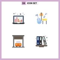 Pack of 4 Modern Flat Icons Signs and Symbols for Web Print Media such as laptop transport sound waves song books Editable Vector Design Elements