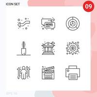 Group of 9 Modern Outlines Set for city fashion analysis clothing packing Editable Vector Design Elements