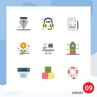 Set of 9 Modern UI Icons Symbols Signs for job bag design computer growth Editable Vector Design Elements