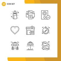 Set of 9 Commercial Outlines pack for hospital report gadget favorite love Editable Vector Design Elements