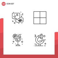 4 Universal Line Signs Symbols of chat microscope grid holiday 94 Editable Vector Design Elements