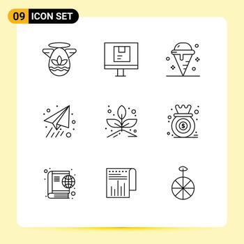 Editable Vector Line Pack of 9 Simple Outlines of grow paper plane shipping paper summer Editable Vector Design Elements