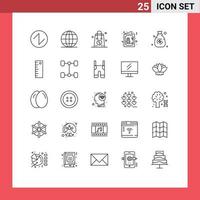 Mobile Interface Line Set of 25 Pictograms of bag invite dollar female card Editable Vector Design Elements