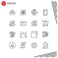 16 Universal Outlines Set for Web and Mobile Applications arrow setting gear school online Editable Vector Design Elements