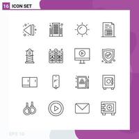 Set of 16 Modern UI Icons Symbols Signs for development lighthouse sun beach file Editable Vector Design Elements