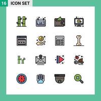 16 Universal Flat Color Filled Line Signs Symbols of webpage seo cash ppc pay Editable Creative Vector Design Elements