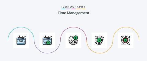 la línea de gestión del tiempo llenó el paquete de iconos planos 5 que incluye el tiempo. reloj. reloj. círculo. hora vector