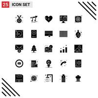 25 Universal Solid Glyph Signs Symbols of job bag song computer love Editable Vector Design Elements
