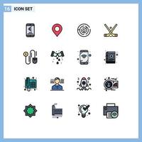 16 User Interface Flat Color Filled Line Pack of modern Signs and Symbols of stick hockey world emblem target Editable Creative Vector Design Elements