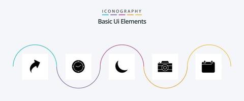 Basic Ui Elements Glyph 5 Icon Pack Including day. photo. moon. picture. camera vector