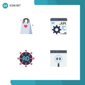 Modern Set of 4 Flat Icons Pictograph of shopping arrow bag application programme interface marketing Editable Vector Design Elements