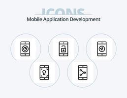 Mobile Application Development Line Icon Pack 5 Icon Design. mobile application. lock application. heart. lock. setting vector