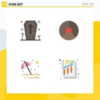 Pictogram Set of 4 Simple Flat Icons of coffin beach halloween finance summer Editable Vector Design Elements