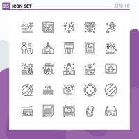 25 User Interface Line Pack of modern Signs and Symbols of hand dollar birthday configuration wheel Editable Vector Design Elements