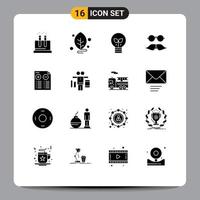 Pack of 16 creative Solid Glyphs of document glasses eco movember moustache Editable Vector Design Elements