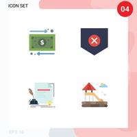 Group of 4 Modern Flat Icons Set for business paper money shield agreement Editable Vector Design Elements