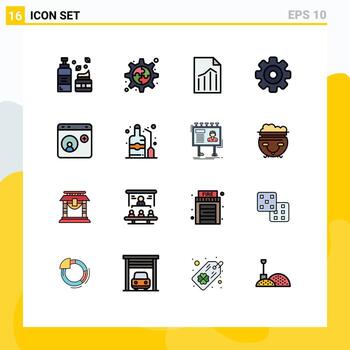 Mobile Interface Flat Color Filled Line Set of 16 Pictograms of contact multimedia file media player gear Editable Creative Vector Design Elements