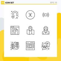 Group of 9 Outlines Signs and Symbols for map website basic programming ux Editable Vector Design Elements