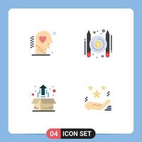 conjunto moderno de 4 iconos y símbolos planos, como elementos de diseño vectorial editables del mercado pagado del proceso de la caja del cerebro vector