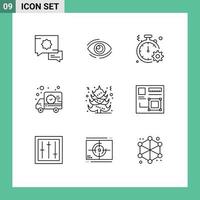 Group of 9 Modern Outlines Set for time delivery see gear fast Editable Vector Design Elements