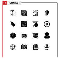 Pack of 16 Modern Solid Glyphs Signs and Symbols for Web Print Media such as head brian web mind management Editable Vector Design Elements