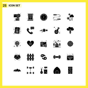 Editable Vector Line Pack of 25 Simple Solid Glyphs of wire interaction home communication wall Editable Vector Design Elements