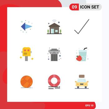 Mobile Interface Flat Color Set of 9 Pictograms of culture architecture wifi robot space Editable Vector Design Elements