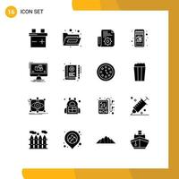 Group of 16 Solid Glyphs Signs and Symbols for book monitor tools editor animation Editable Vector Design Elements