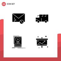 Set of 4 Vector Solid Glyphs on Grid for envelope install sms school hdd Editable Vector Design Elements