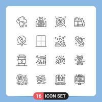 Group of 16 Outlines Signs and Symbols for human day plate birthday gift Editable Vector Design Elements