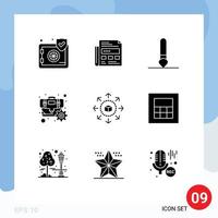 Group of 9 Modern Solid Glyphs Set for shopping ecommerce brush optimization cog Editable Vector Design Elements