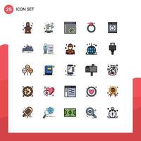 Mobile Interface Filled line Flat Color Set of 25 Pictograms of machine wedding browser love ring Editable Vector Design Elements