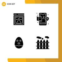 User Interface Pack of 4 Basic Solid Glyphs of flask happy web life heating Editable Vector Design Elements