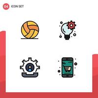 4 colores planos universales de línea de relleno establecidos para aplicaciones web y móviles fútbol contacto deporte hombre de negocios teléfono elementos de diseño vectorial editables vector