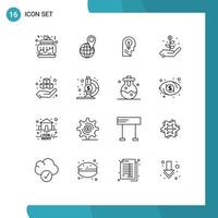 Modern Set of 16 Outlines Pictograph of printing startup business investment think Editable Vector Design Elements