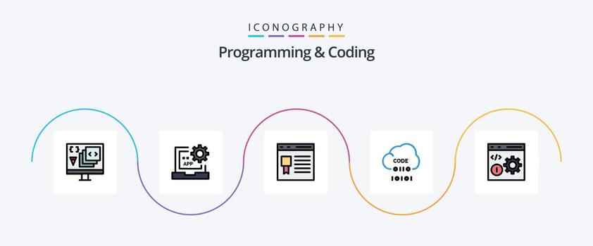 paquete de iconos de 5 planos llenos de línea de programación y codificación que incluye desarrollo. navegador. página. programación. desarrollar vector