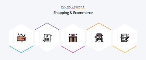 Shopping and Ecommerce 25 FilledLine icon pack including list. shopping. box. shopping. marketplace vector