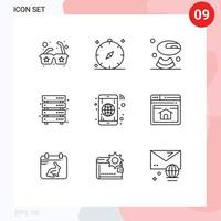 User Interface Pack of 9 Basic Outlines of globe web melon storage data storage Editable Vector Design Elements