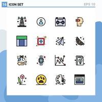 Universal Icon Symbols Group of 16 Modern Flat Color Filled Lines of mind low audio recording exhaustion sound recording Editable Creative Vector Design Elements