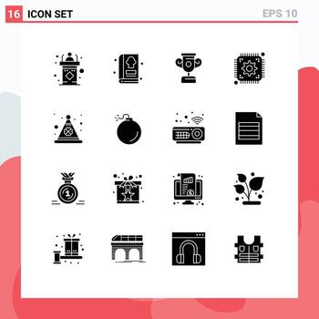 16 concepto de glifo sólido para sitios web móviles y aplicaciones día desarrollo de cocina web chip elementos de diseño vectorial editables vector