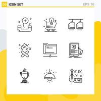 Group of 9 Modern Outlines Set for pollution fire idea burn transportation Editable Vector Design Elements