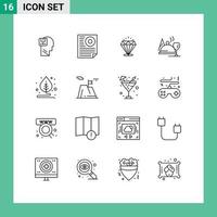 Pack of 16 Modern Outlines Signs and Symbols for Web Print Media such as glass dish page hotel expensive Editable Vector Design Elements