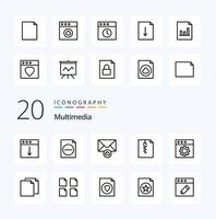 paquete de iconos de 20 líneas multimedia como preferencias de documentos sobre mac zip vector